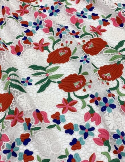 SS220301-EMB18 Lt. Blue Floral Cord Embroidery on Nylon Mesh -
