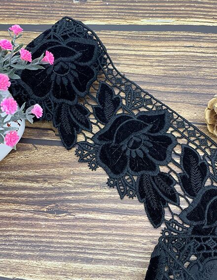 Black Floral Velvet Touch Lace – Elotex Fabric