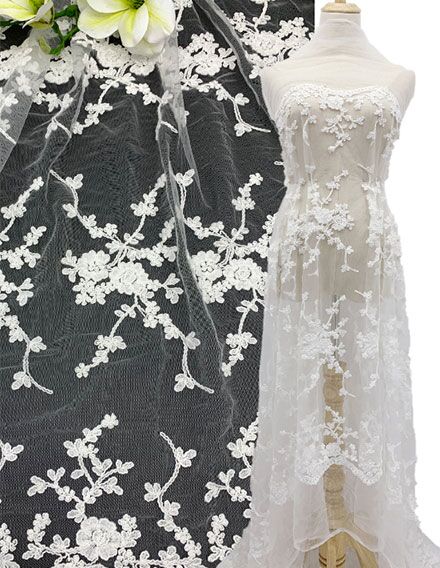 Silver Flamingo Fringe Sequins Embroidered Couture Prom Wedding Fabric –  Fashion Fabrics LLC